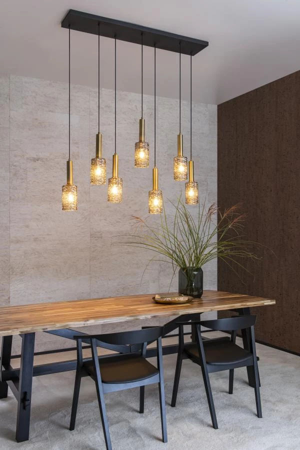 Lucide CORALIE - Pendant light - 7xE27 - Matt Gold / Brass - ambiance 1